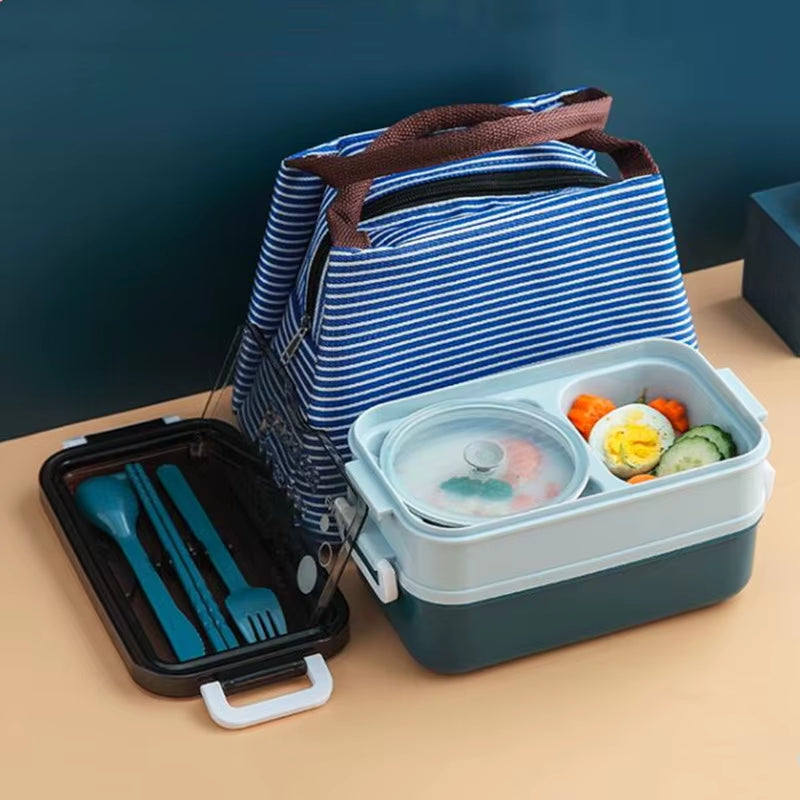 Double Layer Stainless Steel Lunch Box with Soup Bowl Leak-Proof Bento Box Dinnerware Set Microwave Adult Student Food Container
