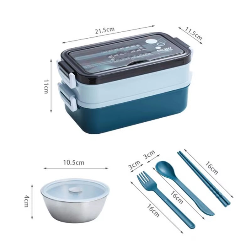 Double Layer Stainless Steel Lunch Box with Soup Bowl Leak-Proof Bento Box Dinnerware Set Microwave Adult Student Food Container