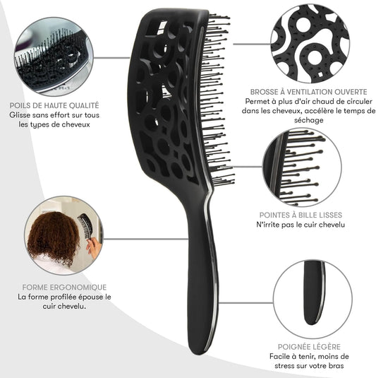 Brosse Démêlante Cheveux Bouclés - Cheveux Bouclés, Démêlante Flexible Ventilée, Hair Brush for Women Brosse Brushing Professionnelle, Noir