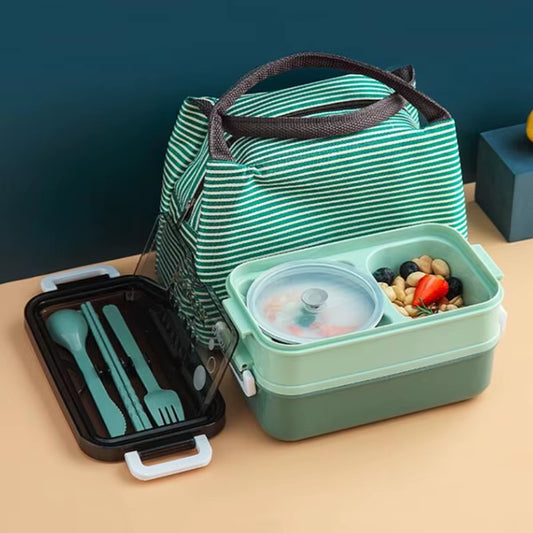 Double Layer Stainless Steel Lunch Box with Soup Bowl Leak-Proof Bento Box Dinnerware Set Microwave Adult Student Food Container