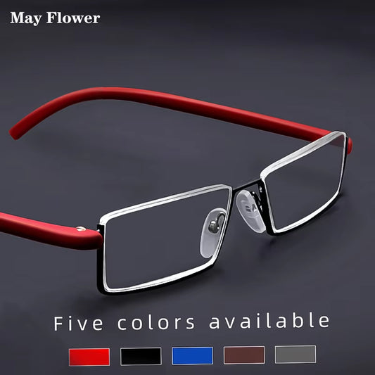 Metal Anti-Blue Light Reading Glasses Men Half Frame Prescription Eyeglasses Male TR90 Eyewear with Case Óculos +1.75