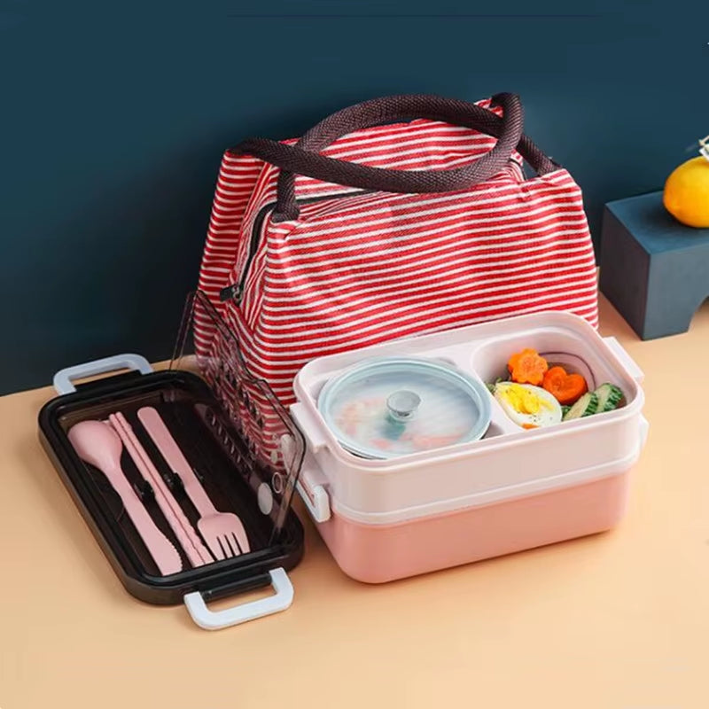 Double Layer Stainless Steel Lunch Box with Soup Bowl Leak-Proof Bento Box Dinnerware Set Microwave Adult Student Food Container